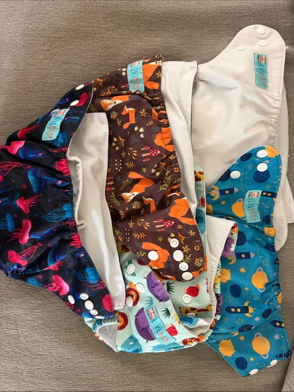 ALVABABY Adjustable Reusable Diaper Cover - Blue & Multicolor Prints
